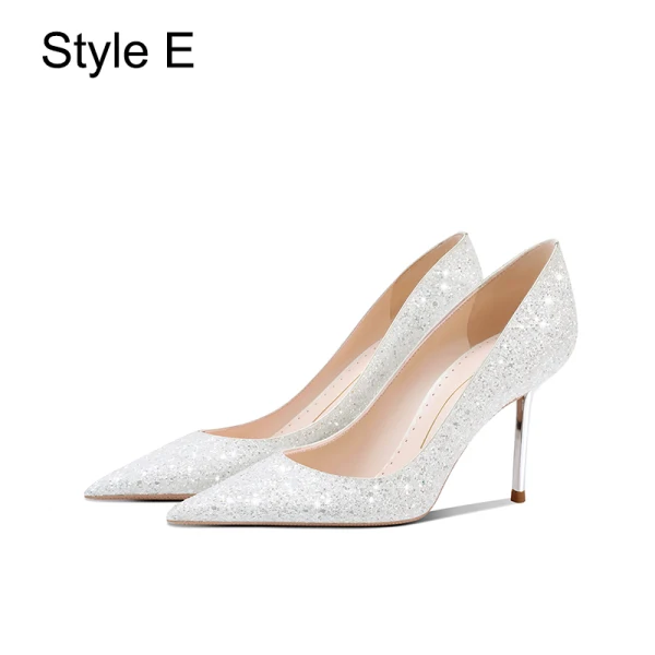 Glitzernden Rosa Pailletten Leder Brautschuhe 2024 8 cm Stilettos Spitzschuh Hochzeit Pumps Hochhackige