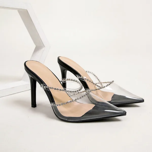 Sexy White Summer Rhinestone Evening Party Womens Sandals 2022 10 cm Stiletto Heels Open / Peep Toe Sandals High Heels
