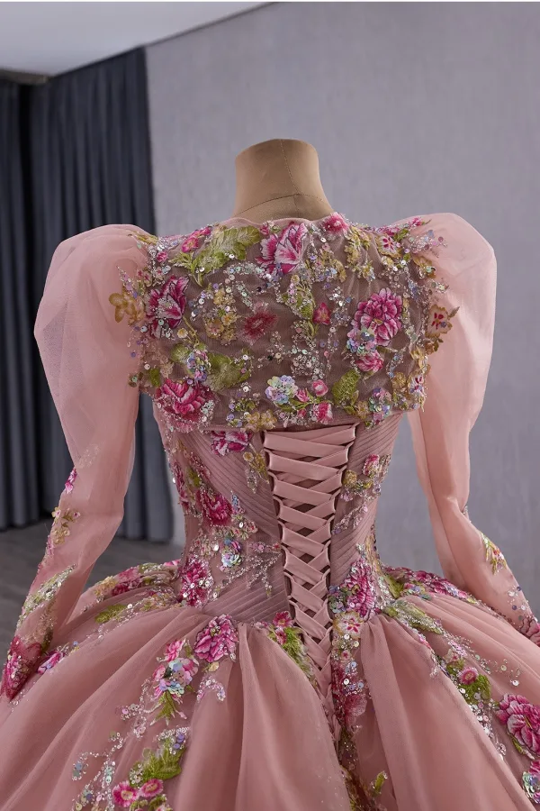 Luksus Rødmende Rosa Håndlaget Beading Paljetter Blonder Blomst Ballkjoler 2025 Ballkjole Kjæreste Uten Ermer Ryggløse Domstol Tog Formelle Kjoler