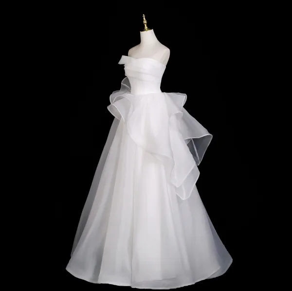 Simple Blanche Robe De Bal 2025 Robe Boule Bustier Sans Manches Dos Nu Longue Promo Robe De Ceremonie