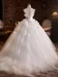 Élégant Blanche Appliques Robe De Mariée 2025 Robe Boule Bustier Sans Manches Dos Nu Train De Balayage