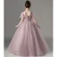 Chic / Beautiful Blushing Pink Pearl Birthday Flower Girl Dresses 2022 Ball Gown Square Neckline Short Sleeve Backless Floor-Length / Long Flower Girl Dresses