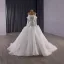 High-end Vintage / Retro White Pearl Lace Flower Wedding Dresses 2025 Ball Gown Off-The-Shoulder Long Sleeve Backless Court Train