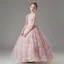 Chic / Beautiful Blushing Pink Beading Sequins Lace Flower Flower Girl Dresses 2024 Birthday Ball Gown Scoop Neck Short Sleeve Floor-Length / Long