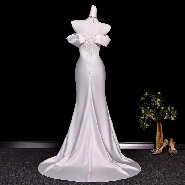 Sexy Marineblau Abendkleider 2026 Meerjungfrau Bandeau Ärmellos Rückenfreies Sweep / Pinsel Zug Festliche Kleider