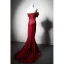 Sexy Burgundy Evening Dresses 2024 Trumpet / Mermaid Strapless Bow Sleeveless Backless Sweep Train Evening Party Formal Dresses