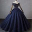 Vintage / Retro Navy Blue Beading Sequins Prom Dresses 2023 Ball Gown Off-The-Shoulder Short Sleeve Backless Floor-Length / Long Formal Dresses