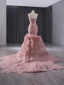High-end Blushing Pink Cascading Ruffles Flower Prom Dresses 2024 Trumpet / Mermaid Strapless Sleeveless Backless Court Train Prom Formal Dresses