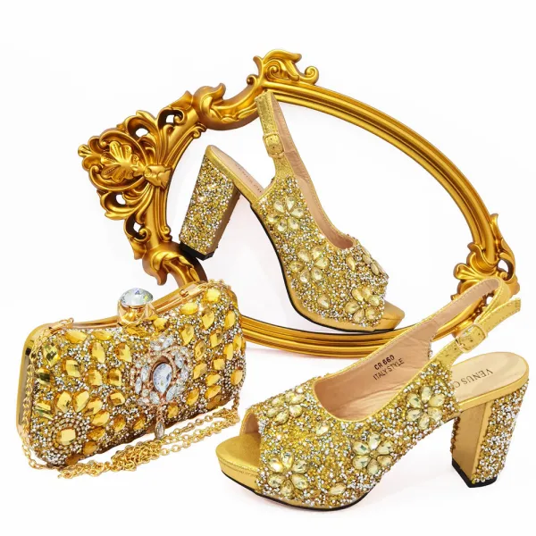 Sparkly Pool Blue Rhinestone Evening Party Clutch Bags Womens Sandals 2023 9 cm Thick Heels Open / Peep Toe Sandals High Heels Clutch Bags