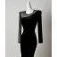 Sexy Black Beading Evening Dresses 2026 Trumpet / Mermaid Scoop Neck Long Sleeve Floor-Length / Long Formal Dresses