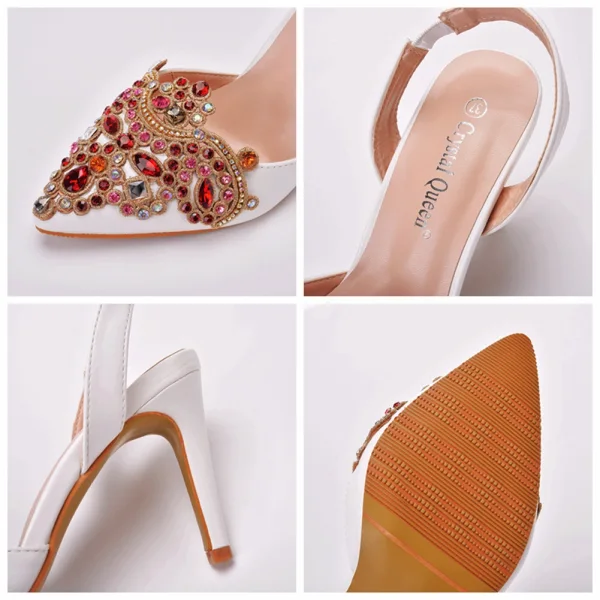 Chic / Beautiful White Rhinestone Wedding Shoes 2023 9 cm Stiletto Heels Pointed Toe Wedding Sandals High Heels