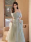 Simple Vert Cendré Robe Demoiselle D'honneur 2022 Princesse Manches Courtes Dos Nu Noeud Ceinture Longue Demoiselle D'honneur Robe De Ceremonie