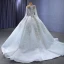 Luxury / Gorgeous White Handmade  Beading Rhinestone Pearl Sequins Wedding Dresses 2023 Ball Gown Scoop Neck Long Sleeve Backless Court Train Wedding