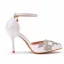Sexy Weiß Strass Brautschuhe 2023 Knöchelriemen 9 cm Stilettos Spitzschuh Hochzeit Hochhackige