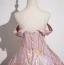 Chic / Beautiful Blushing Pink Appliques Prom Dresses 2025 Ball Gown Off-The-Shoulder Sleeveless Backless Floor-Length / Long Prom Formal Dresses