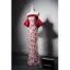 Vintage / Retro Burgundy Printing Evening Dresses 2022 Trumpet / Mermaid Off-The-Shoulder Short Sleeve Backless Floor-Length / Long Evening Party Formal Dresses