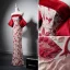 Vintage / Retro Burgundy Printing Evening Dresses 2022 Trumpet / Mermaid Off-The-Shoulder Short Sleeve Backless Floor-Length / Long Evening Party Formal Dresses