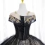 Élégant Noire Perlage Paillettes En Dentelle Fleur Robe De Bal 2022 Robe Boule V-Cou Manches Courtes Dos Nu Longue Promo Robe De Ceremonie