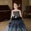 Chic / Beautiful Black Gradient-Color Rhinestone Sequins Cascading Ruffles Flower Girl Dresses 2025 Ball Gown Scoop Neck Birthday Sleeveless Backless Floor-Length / Long