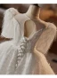 Élégant Blanche Perlage Perle Paillettes En Dentelle Fleur Gland Mariage Robe Ceremonie Fille 2024 Robe Boule Encolure Dégagée Manches Courtes Longue