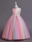 Chic / Beautiful Blushing Pink Butterfly Appliques Rainbow Birthday Flower Girl Dresses 2024 Ball Gown Scoop Neck Sleeveless Bow Sash Floor-Length / Long