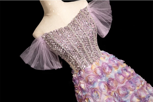 Lovely Lavender Beading Sequins Appliques Prom Dresses 2024 A-Line / Princess Off-The-Shoulder Sleeveless Backless Floor-Length / Long Prom Formal Dresses