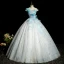 Fashion Sky Blue Beading Sequins Prom Dresses 2023 Ball Gown Ruffle Off-The-Shoulder Sleeveless Backless Floor-Length / Long Prom Formal Dresses