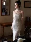 Sexy Bling Bling Ivoire Perlage Perle Paillettes Robe De Soirée 2026 Trompette / Sirène De l'épaule Sans Manches Dos Nu Train De Balayage Soirée Robe De Ceremonie