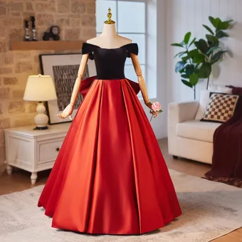 Elegant Orange Satin Prom Dresses 2024 Ball Gown Off The Shoulder Short Sleeve Backless Bow Floor Length Long Prom Formal Dresses