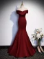 Sexy Burgundy Evening Dresses 2023 Trumpet / Mermaid Off-The-Shoulder Sleeveless Backless Bow Sweep Train Evening Party Formal Dresses
