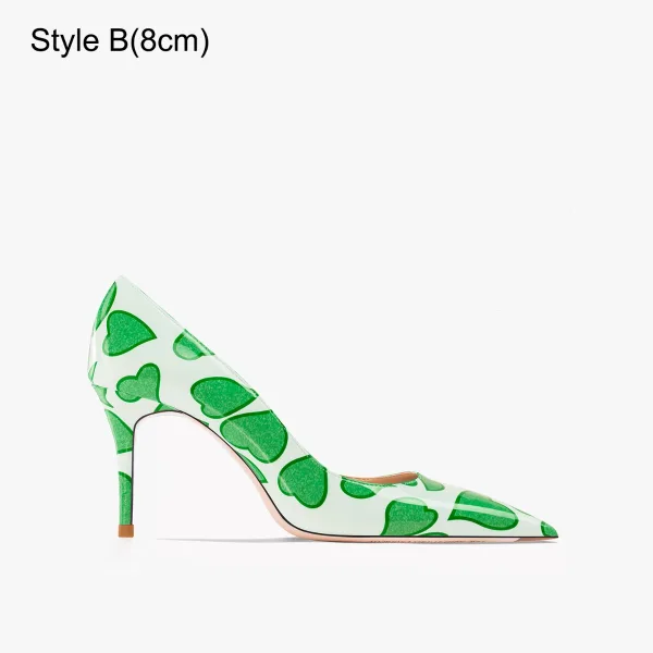Chic / Beautiful Green Heart-shaped Prom Pumps 2023 Leather 10 cm Stiletto Heels Pointed Toe Pumps High Heels