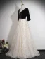 Exquisite Black Rhinestone Prom Dresses 2026 A-Line / Princess V-Neck 3/4 Sleeve Backless