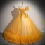 Elegant Gold Beading Sequins Prom Dresses 2024 Ball Gown Scoop Neck Long Sleeve Backless Floor-Length / Long Prom Formal Dresses