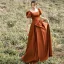 Vintage / Retro Brown Satin Prom Dresses 2022 A-Line / Princess Square Neckline Puffy Short Sleeve Backless Bow Floor-Length / Long Prom Formal Dresses