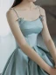 Élégant Bleu Ciel Robe De Bal 2024 Princesse Bretelles Spaghetti Perle Sans Manches Dos Nu Train De Balayage Promo Robe De Ceremonie