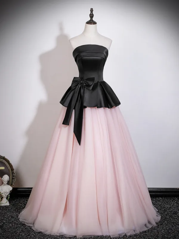Ethereal Blushing Pink Prom Dresses 2026 Ball Gown Strapless Sleeveless Backless Bow Floor-Length / Long Tulle Formal Dresses