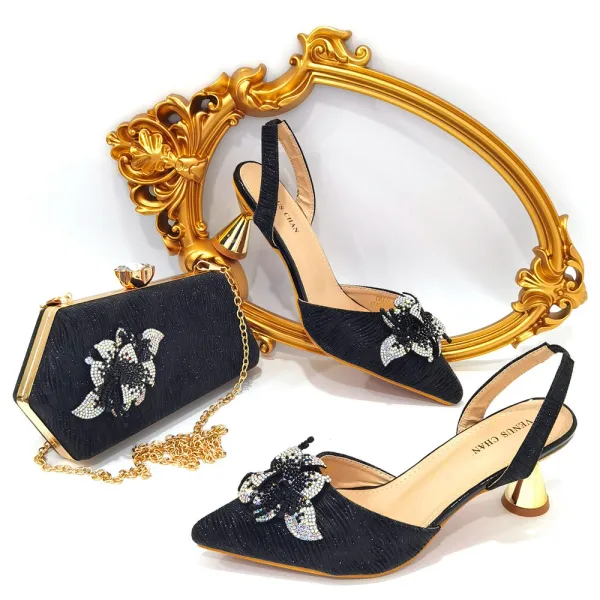 Charming Rainbow Multi-Colors Rhinestone Flower Evening Party Womens Sandals Clutch Bags 2023 6 cm Stiletto Heels Pointed Toe Sandals High Heels Clutch Bags