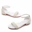 Charmant Weiß Ball Perle Flat Sandalen Damen 2023 Knöchelriemen Peeptoes Sandaletten Hochhackige