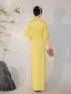 Chinese style Yellow Lace Flower Split Front Cheongsam 2025 Trumpet / Mermaid High Neck Short Sleeve Floor-Length / Long Evening Party Cheongsam / Qipao