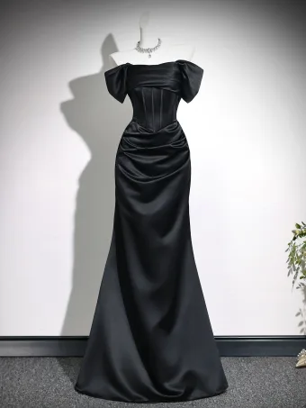 Vintage Originale Noire Robe De Soirée 2026 Trompette Sirène De L Épaule Manches Courtes Dos Nu Longue Robe De Ceremonie
