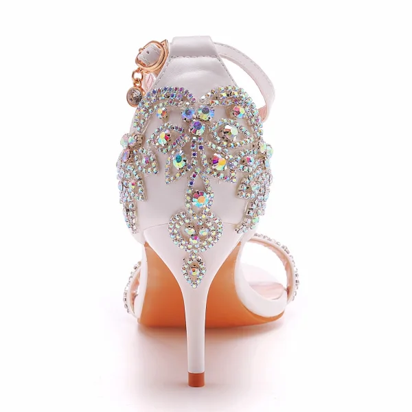 Sexy Sommer Multifarben Strass Brautschuhe 2022 7 cm Stilettos Knöchelriemen Peeptoes Hochzeit Sandaletten Hochhackige