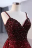 High-end Burgundy Gradient-Color Handmade  Beading Pearl Sequins Prom Dresses 2024 Trumpet / Mermaid Spaghetti Straps Sleeveless Backless Sweep Train Prom Formal Dresses