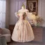 Flower Fairy Champagne Beading Sequins Pearl Lace Flower Homecoming Graduation Dresses 2025 Ball Gown Off-The-Shoulder Short Sleeve Backless Knee-Length Formal Dresses