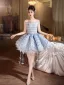 Sexy Sky Blue Pearl Sequins Short Party Dresses 2026 Ball Gown Strapless Sleeveless Backless Cocktail Party Evening Party Formal Dresses