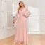 Simple Rougissant Rose Chiffon Robe De Bal 2024 Princesse V-Cou Manches Longues Dos Nu Longue Promo Robe De Ceremonie