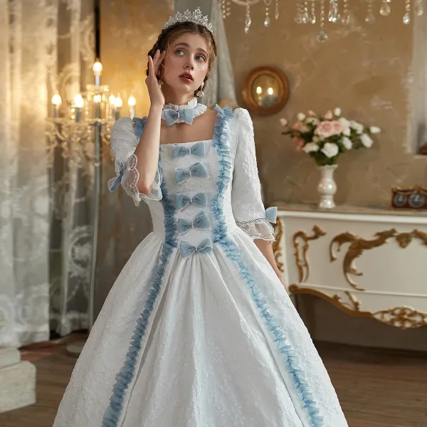 Medieval Vintage Retro White Bow Pearl Printing Prom Dresses 2025 Ball Gown Square 1/2 Medieval Vintage Retro White Bow Pearl Printing Prom Dresses 2025 Ball Gown Square 1/2