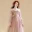 Chic / Belle Rougissant Rose Paillettes Robe De Bal 2025 Princesse De l'épaule Manches Longues Dos Nu Train De Balayage Promo Robe De Ceremonie