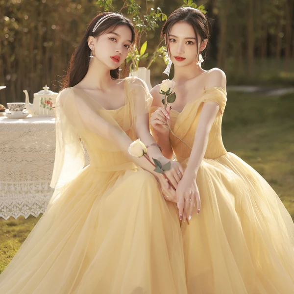 Modest Simple Daffodil Bridesmaid Dresses 2022 A-Line Princess Short Sleeve Backless Modest Simple Daffodil Bridesmaid Dresses 2022 A-Line Princess Short Sleeve Backless