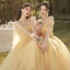 Modest / Simple Daffodil Bridesmaid Dresses 2022 A-Line / Princess Short Sleeve Backless Floor-Length / Long Bridesmaid