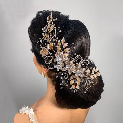 Charmant Gold Handgefertigt Legierung Blatt Strass Hochzeit Haarschmuck Braut 2023